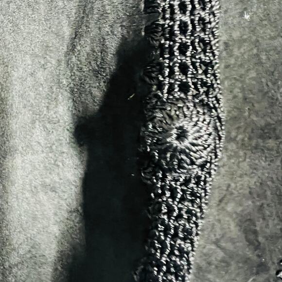 Vintage Suede Crochet Patchwork Jacket Shacket Black Knit Square Button Front S - Picture 11 of 12